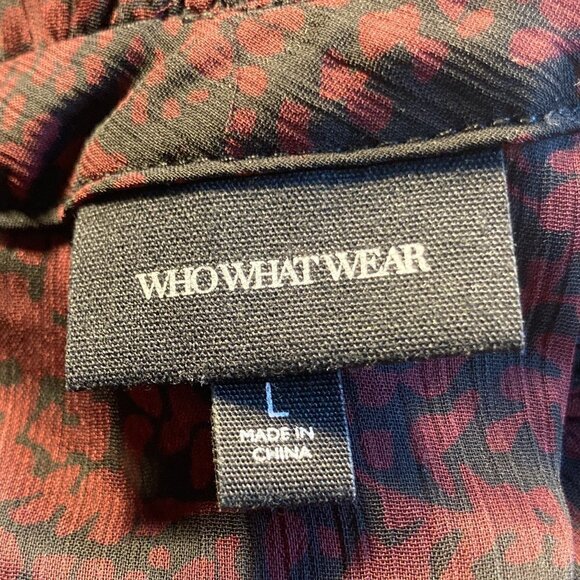 Who What Wear SZL Black sheer top wine print Smocking Whimsigoth Fairy Boho Chic - Picture 7 of 8